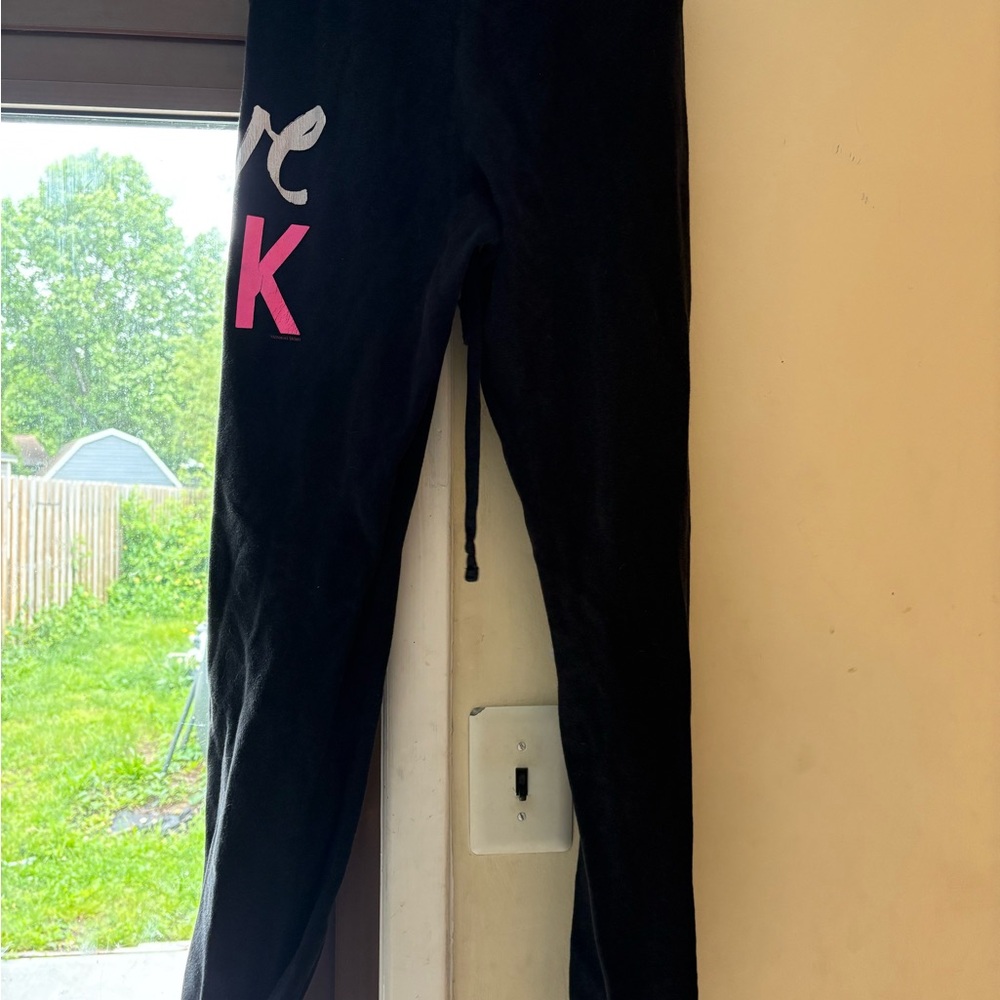 PINK Victoria's Secret Black and Pink Track Pants with Drawstring Waist